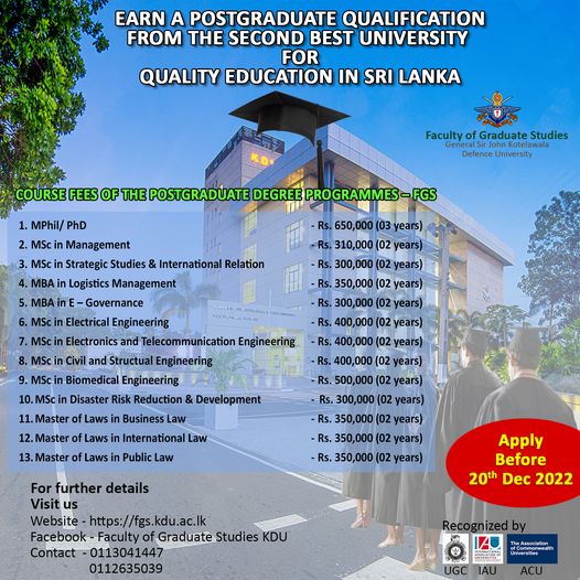 Calling Applications for Postgraduate Degree Programmes Faculty of